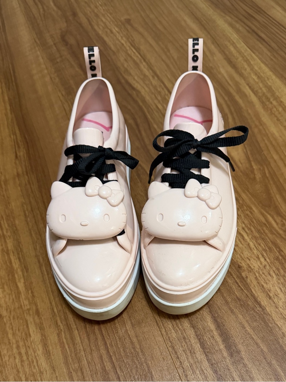 Melissa Pink Hello Kitty Platform Sneakers with Black Laces